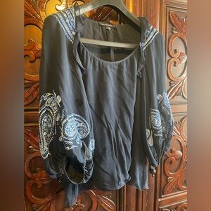 Nanette Lepore embroidered navy blue blouse